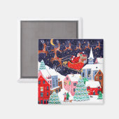 Santa Nacht voor Kerstmis Nordic Village Magneet (Voorkant / Achterkant)