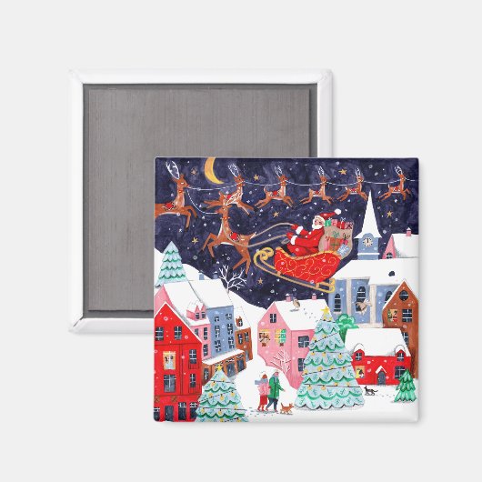 Santa Nacht voor Kerstmis Nordic Village Magneet (Voorkant / Achterkant)