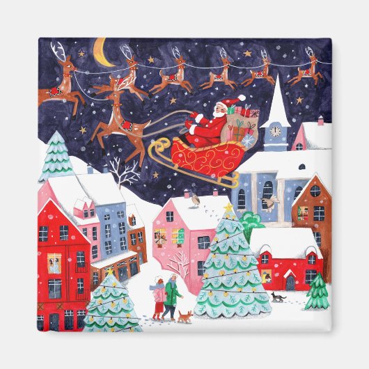 Santa Nacht voor Kerstmis Nordic Village Magneet (Voorkant)