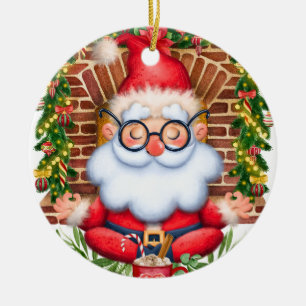 Santa Namaste Yoga Pose Kerstmis Keramisch Ornament