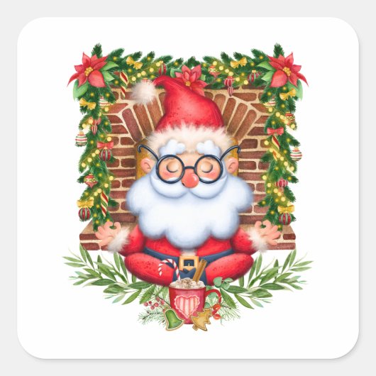 Santa Namaste Yoga Pose Kerstmis Vierkante Sticker (Voorkant)