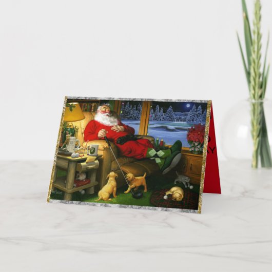 Santa Napping na het golfen op een kerst Kaart (Voorkant)