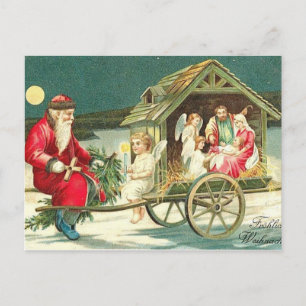 Santa Nativity Scene Christmas Briefkaart
