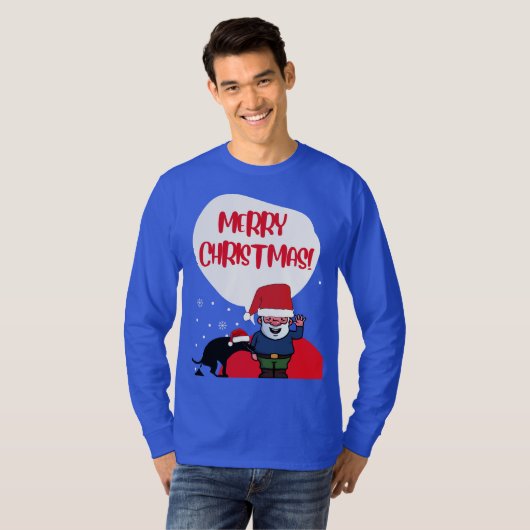 Santa & Naughty Dog Grappig Vrolijk Kerstfeest T-shirt (Voorkant volledig)