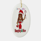 Santa Naughty en Nice Diva Keramisch Ornament (Rechts)