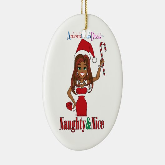 Santa Naughty en Nice Diva Keramisch Ornament (Rechts)
