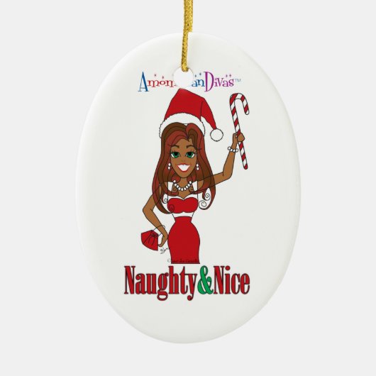 Santa Naughty en Nice Diva Keramisch Ornament (Voorkant)