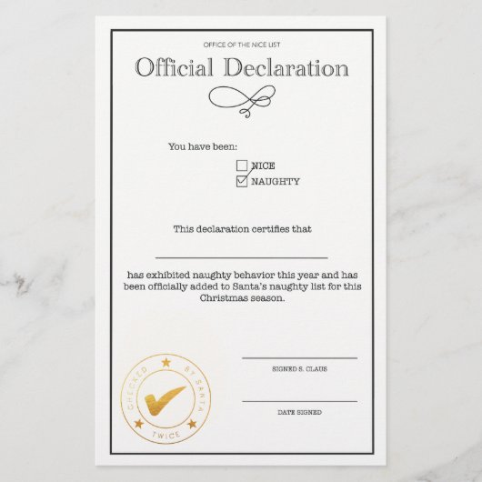Santa Naughty List Verklaring (Voorkant)