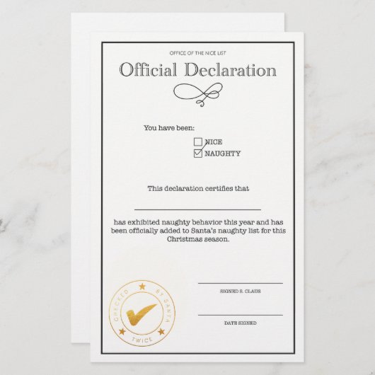 Santa Naughty List Verklaring (Voorkant / Achterkant)