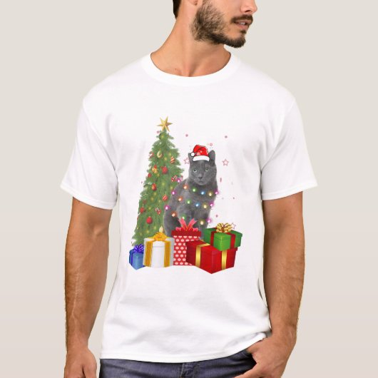 Santa nebelung cat kerstboom light xmas cat.p t-shirt (Voorkant)