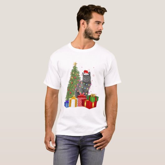 Santa nebelung cat kerstboom light xmas cat.p t-shirt (Voorkant volledig)