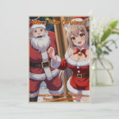 Santa & Neko Helper (Downloadable) Feestdagenkaart (Staand voorkant)
