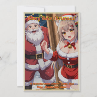 Santa & Neko Helper (Downloadbaar) Feestdagenkaart