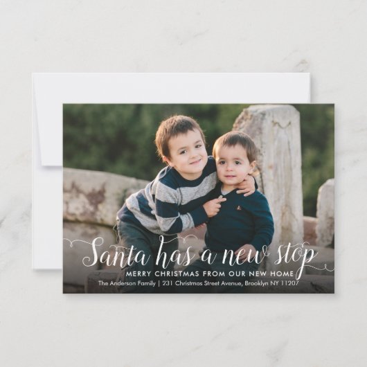 Santa New Home Stop Kerstmis Foto Holiday Moving Aankondiging (Voorkant)