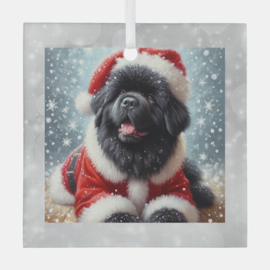 Santa Newf Puppy Christmas Ornament (Voorkant)
