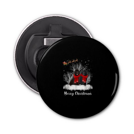 Santa Newfoundland Couple Merry Kersthond Gift Button Flesopener (Voorkant)