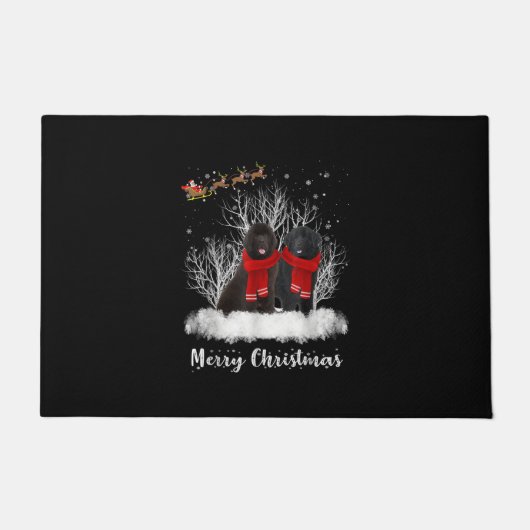 Santa Newfoundland Couple Merry Kersthond Gift Deurmat (Voorkant)