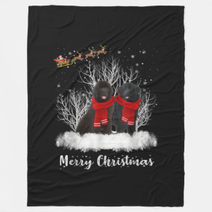Santa Newfoundland Couple Merry Kersthond Gift Fleece Deken