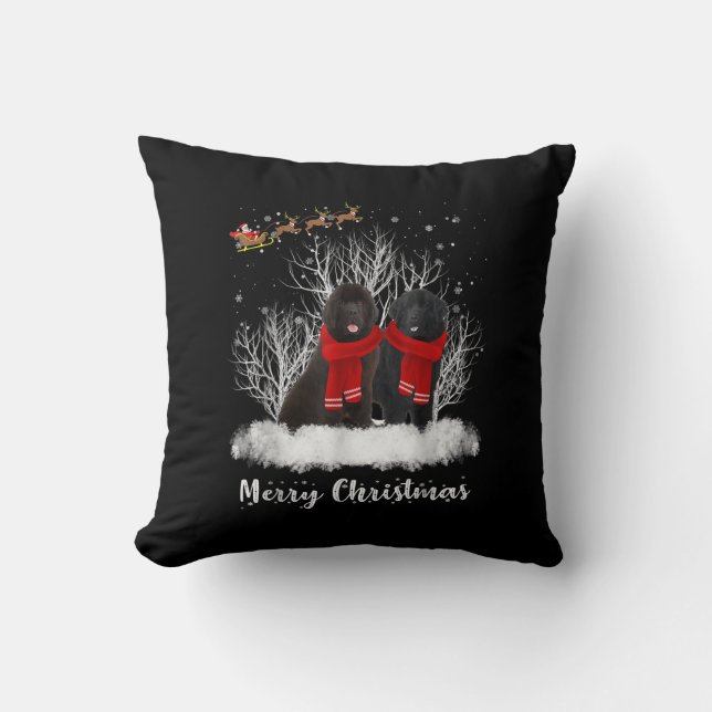 Santa Newfoundland Couple Merry Kersthond Gift Kussen (Voorkant)
