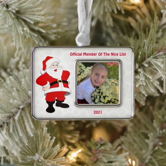 Santa Nice Lijst Sneeuwvlokken Rode Tekst Verzilverd Omlijst Ornament (Boom)