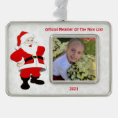 Santa Nice Lijst Sneeuwvlokken Rode Tekst Verzilverd Omlijst Ornament (Voorkant)