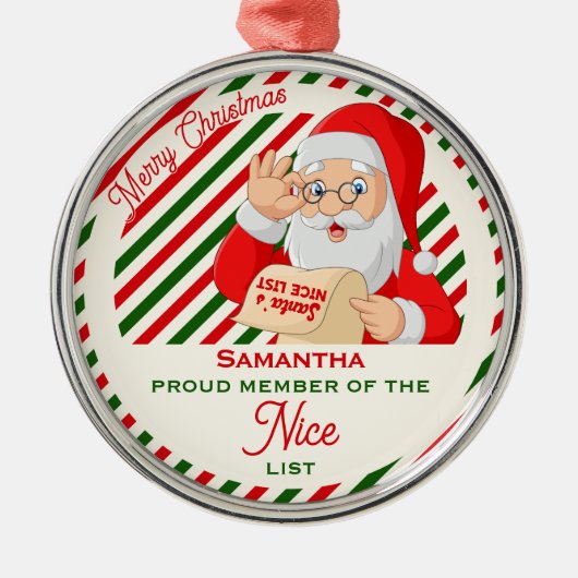 Santa Nice Lijst Trots Lid Medaille Kerstmis Metalen Ornament (Voorkant)