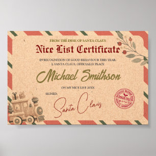 Santa Nice-lijstcertificaat Poster