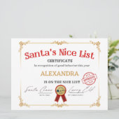 Santa Nice List Aangepaste naam Kerstcertificaat Feestdagenkaart (Staand voorkant)