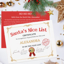 Santa Nice List Aangepaste naam Kerstcertificaat