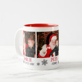 Santa Nice List Cute Red Holiday Photo Collage Tweekleurige Koffiemok (Voorkant links)