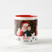Santa Nice List Cute Red Holiday Photo Collage Tweekleurige Koffiemok (Center)