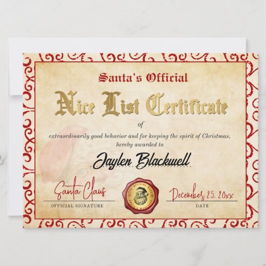 Santa Nice Officiële lijst Certificaat Feestdagenkaart (Voorkant)