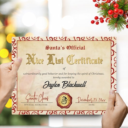 Santa Nice Officiële lijst Certificaat Feestdagenkaart