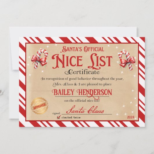 Santa Nice Officiële lijst Certificaat Kaart (Voorkant)
