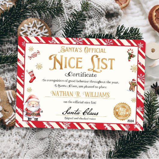 Santa Nice Officiële lijst Certificaat Kaart