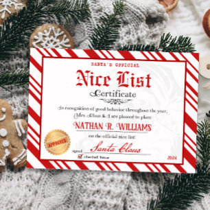 Santa Nice Officiële lijst Certificaat Kaart