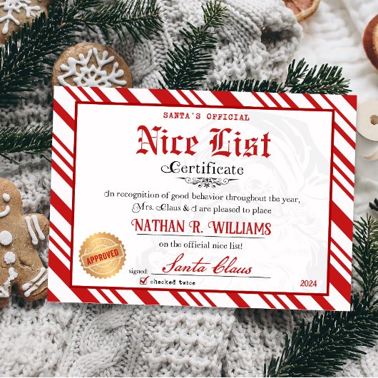 Santa Nice Officiële lijst Certificaat Kaart