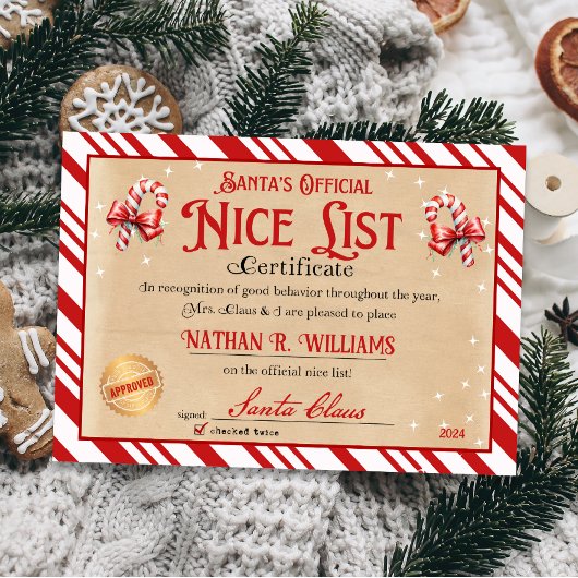 Santa Nice Officiële lijst Certificaat Kaart