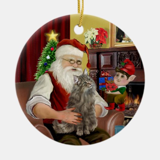 Santa - Noorse Boskat Keramisch Ornament (Voorkant)