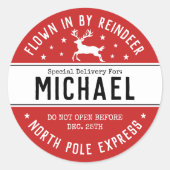 Santa North Pole Express Rendier Kerstmis Ronde Sticker (Voorkant)