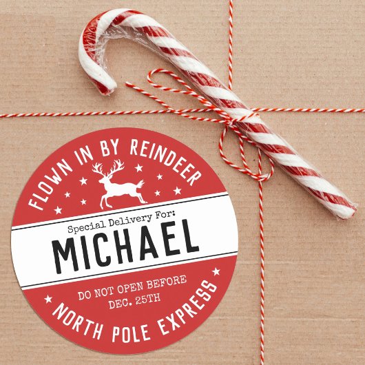Santa North Pole Express Rendier Kerstmis Ronde Sticker