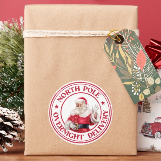 Santa North Pole Overnight Delivery Ronde Sticker (Feestdagen)
