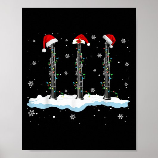 Santa Oboe Christmas Lights Funny Oboe Lover  Poster (Voorkant)