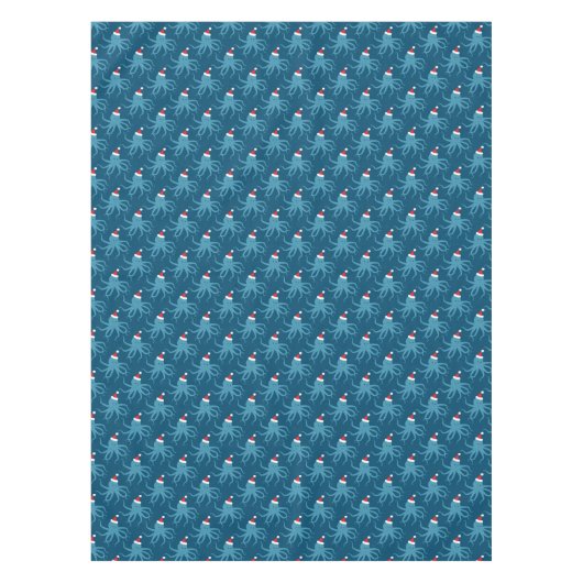 Santa Octopus Blue Kerstmis Tafelkleed (Voorkant)