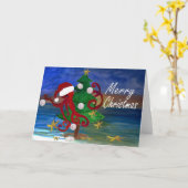 Santa octopus trim een kustkaart bijsnijden kaart (Gele Bloem)
