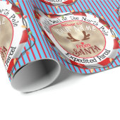 Santa Officiële zegel Rudolph op Blue & Red Stripe Cadeaupapier (Rol Hoek)