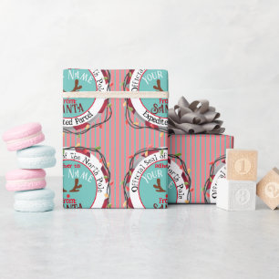 Santa Officiële zegel Rudolph op Blue & Red Stripe Cadeaupapier