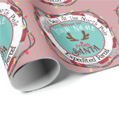 Santa Officiële zegel Rudolph op Blue & Red Stripe Cadeaupapier (Rol Hoek)