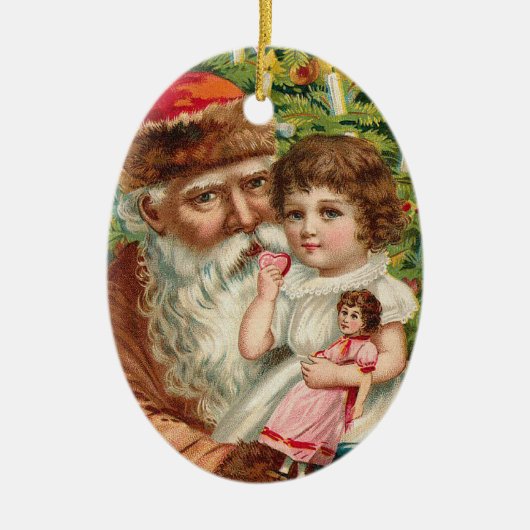 _santa_old_kerstmis_oval_ornament keramisch ornament (Voorkant)