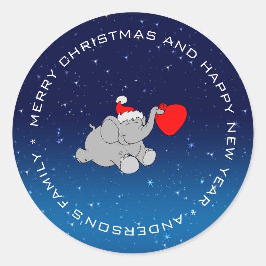 Santa olifant met tas ronde sticker (Voorkant)